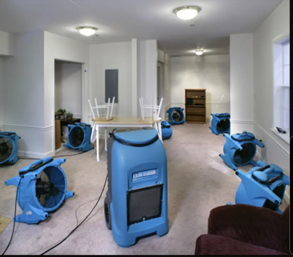 Air movers and dehumidifier setup for Water Extraction & Removal in Wheeling